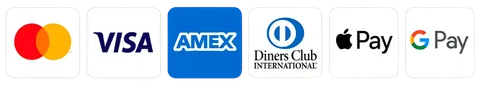 Visa, Mastercard, American Express, Discover, Diners Club, Apple Pay and Google Pay accepted