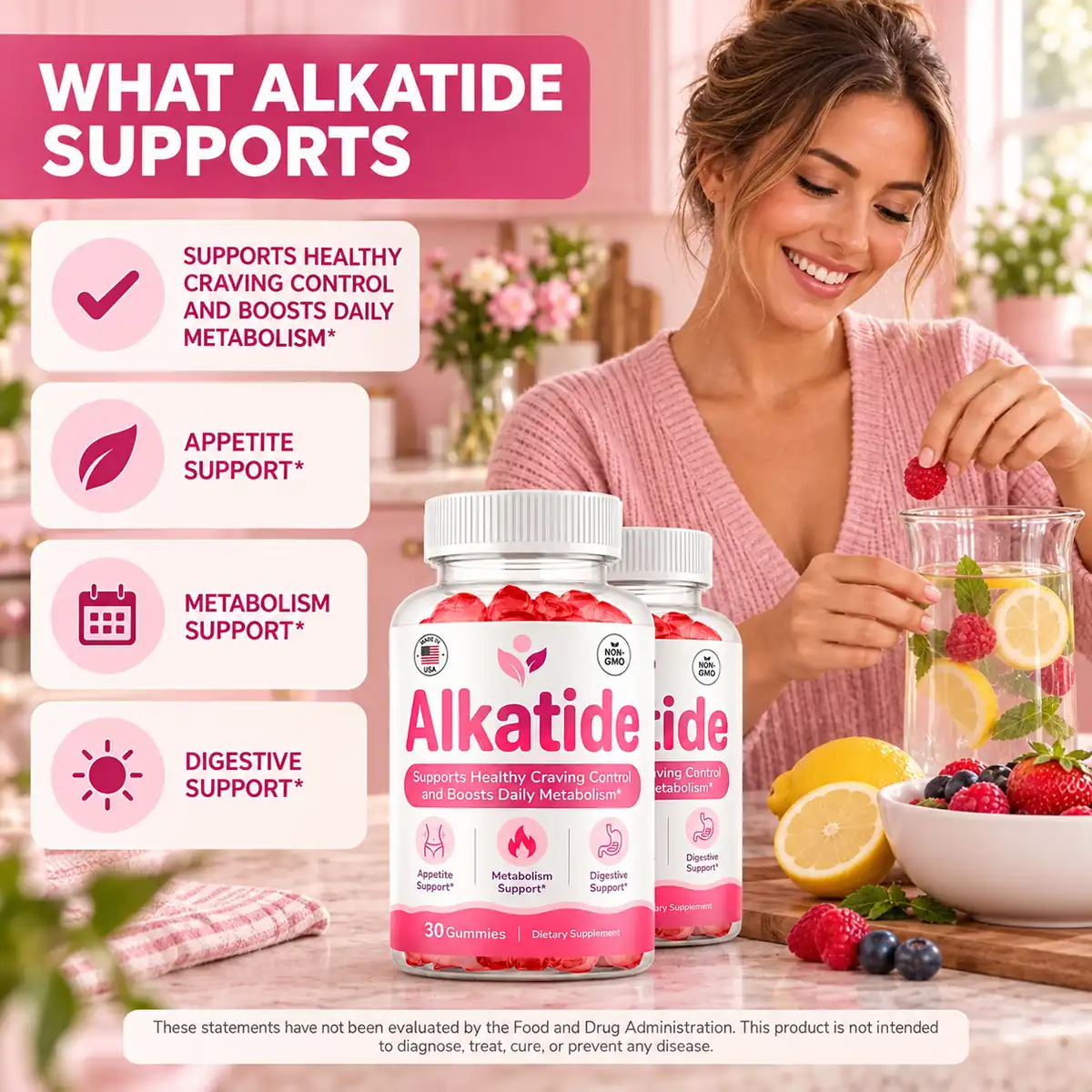 The AlkaTide panel listing craving control, appetite, metabolism and digestive support