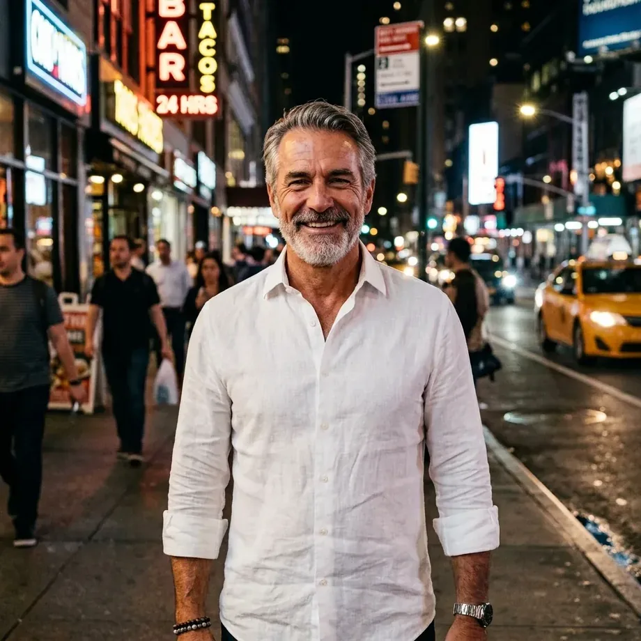 A man walking on a city street, a stock photograph